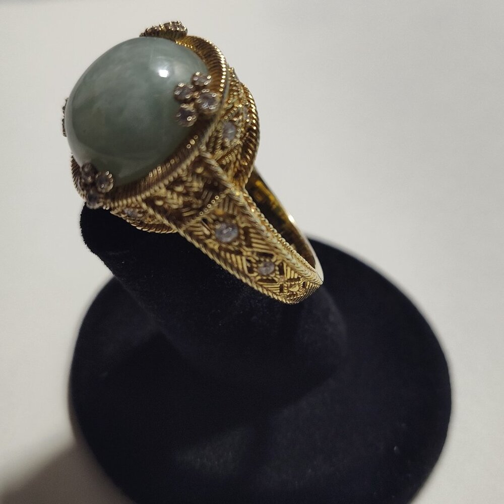 Judith Ripka Jadeite and CZ Dome Gold Tone Ring Size 10 - Picture 9 of 16